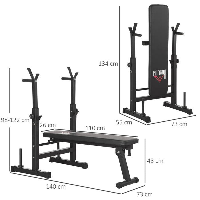 Adjustable Weight Bench with Barbell Rack and Dip Station, Black