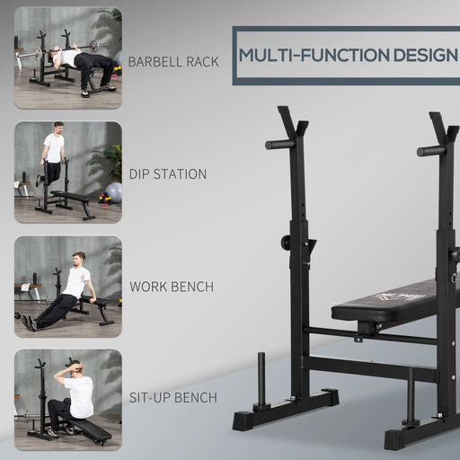 Adjustable Weight Bench with Barbell Rack and Dip Station, Black