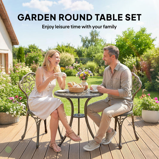Aluminium Bistro Set Garden Coffee Table Chair Outdoor Dining Set