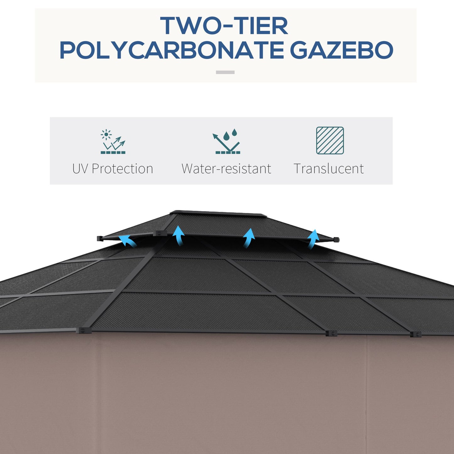 3.6 x 3 (m) Double Roof Hard Top Gazebo with Nettings & Curtains