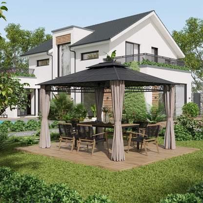 3.6 x 3 (m) Double Roof Hard Top Gazebo with Nettings & Curtains
