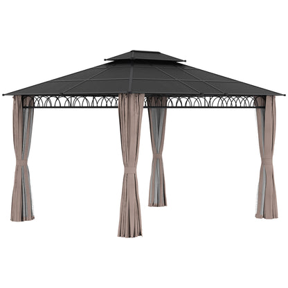3.6 x 3 (m) Double Roof Hard Top Gazebo with Nettings & Curtains