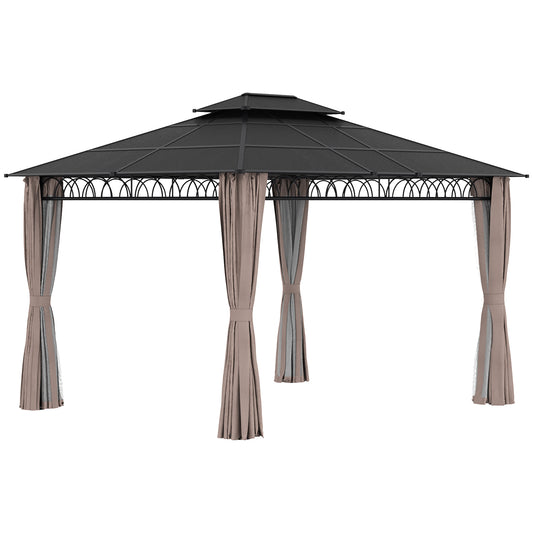 3.6 x 3 (m) Double Roof Hard Top Gazebo with Nettings & Curtains