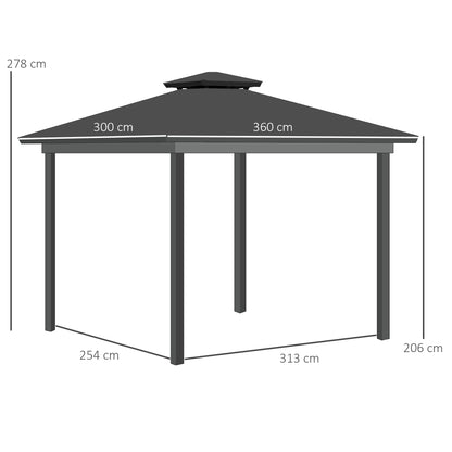 3.6 x 3 (m) Double Roof Hard Top Gazebo with Nettings & Curtains