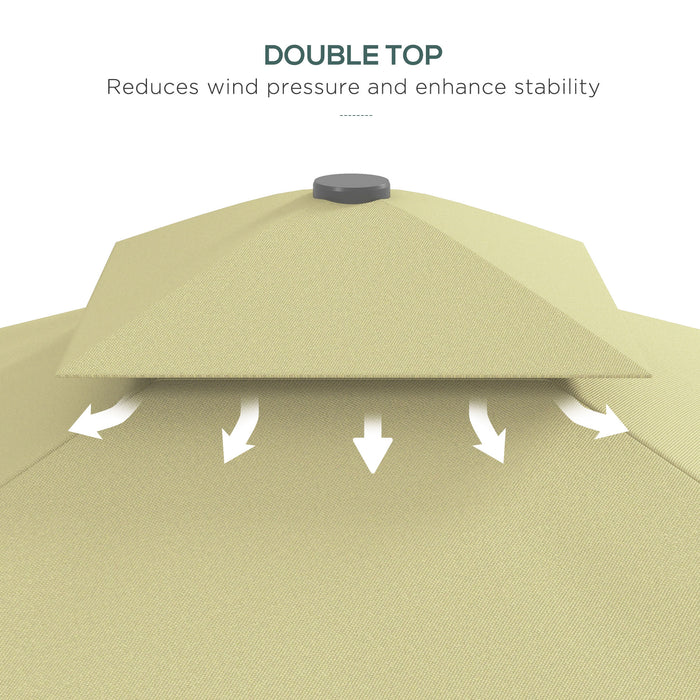 2.5m Square Double Top Garden Parasol Cantilever Umbrella with Ruffles, Beige