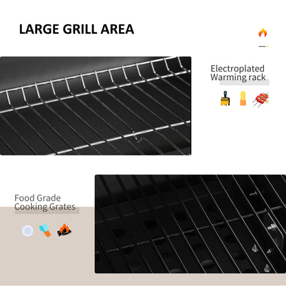 Charcoal Grill BBQ Trolley Wheels Shelf Side Thermometer Steel Grey