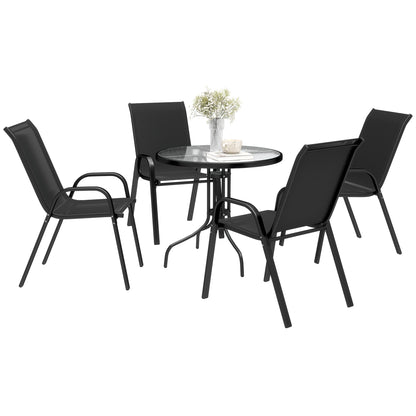 5 PCs Garden Furniture Set, Round Table and Stackable Chairs, Black