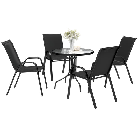 5 PCs Garden Furniture Set, Round Table and Stackable Chairs, Black