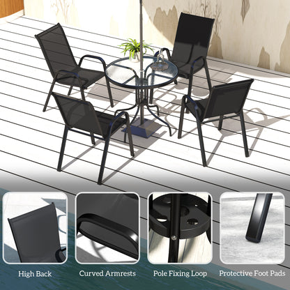 5 PCs Garden Furniture Set, Round Table and Stackable Chairs, Black