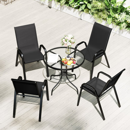 5 PCs Garden Furniture Set, Round Table and Stackable Chairs, Black