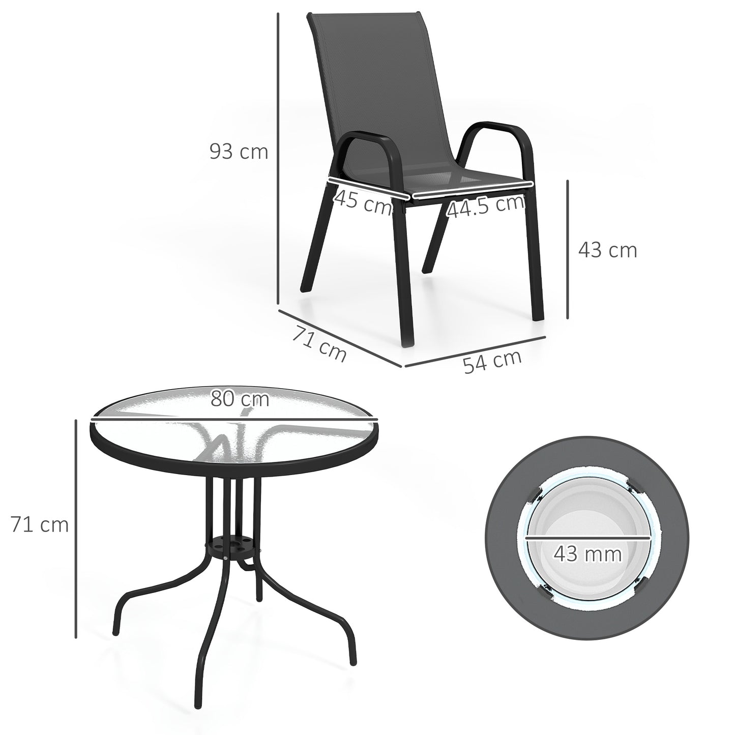 5 PCs Garden Furniture Set, Round Table and Stackable Chairs, Black