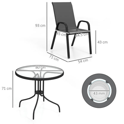 5 PCs Garden Furniture Set, Round Table and Stackable Chairs, Black