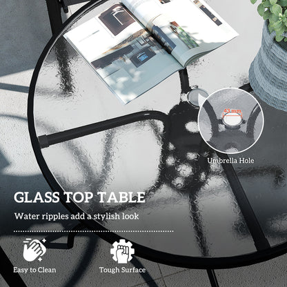 5 PCs Garden Furniture Set, Round Table and Stackable Chairs, Black