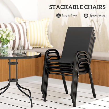 5 PCs Garden Furniture Set, Round Table and Stackable Chairs, Black