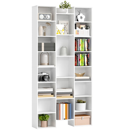 Tall Bookshelf with 21 Compartments and 10 Adjustable Shelves, White