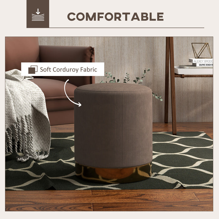 Modern Round Footstool, Fabric Upholstered Foot Rest, Light Brown