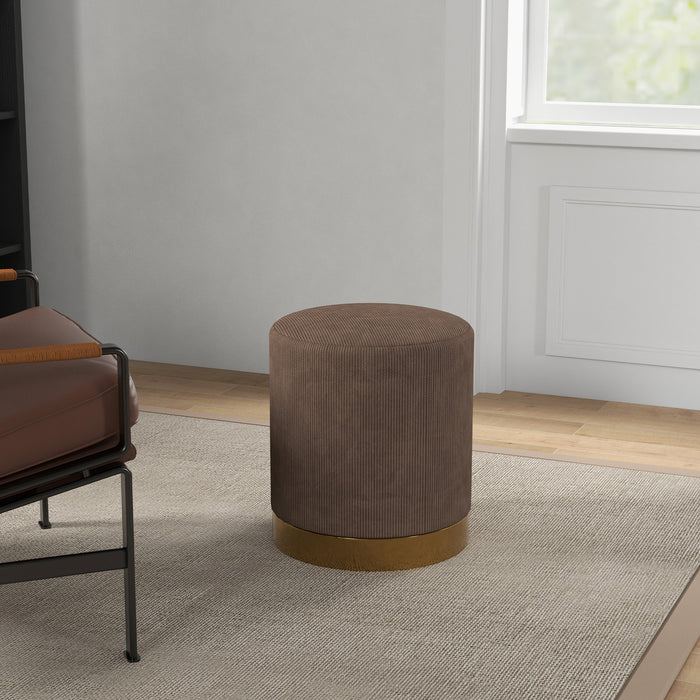 Modern Round Footstool, Fabric Upholstered Foot Rest, Light Brown