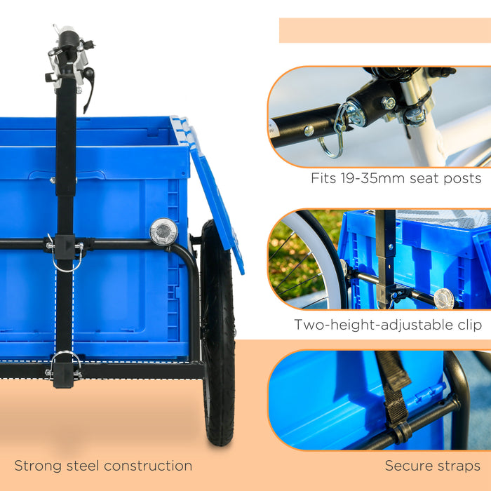 Steel Trailer for Bike, Bicycle Cargo Trailer with 65L Foldable Storage Box and Safe Reflectors, Max Load 40KG, Blue