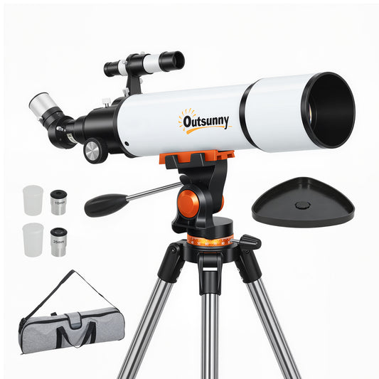 Refractor Astronomy Telescope with 80 mm Aperture, Carry Bag, White