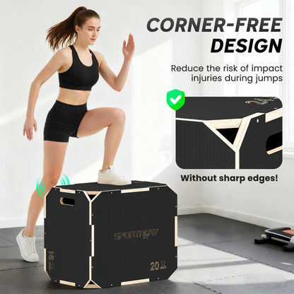 Non-Slip Plyo Box, Corner-free Wooden Jump Box, 41 x 61 x 51 cm