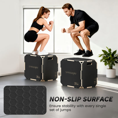 Non-Slip Plyo Box, Corner-free Wooden Jump Box, 41 x 61 x 51 cm