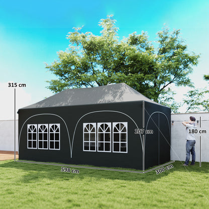 3 x 6m Pop Up Gazebo with Sides, Peak Top Garden Party Tent Marquee