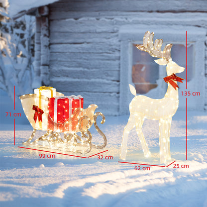 Lighted Christmas Decoration, Outdoor Light Up Deer and Sleigh