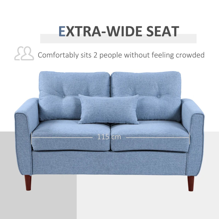 2 Seat Sofa Double Sofa Loveseat Fabric Wooden Legs Tufted Design for Living Room, Dining Room, Office, Light Blue