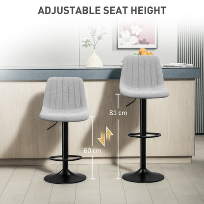 Bar Stools Set of 2 Adjustable Swivel Bar Chairs with Backrest Grey