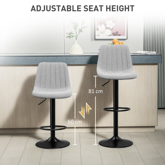 Bar Stools Set of 2 Adjustable Swivel Bar Chairs with Backrest Grey