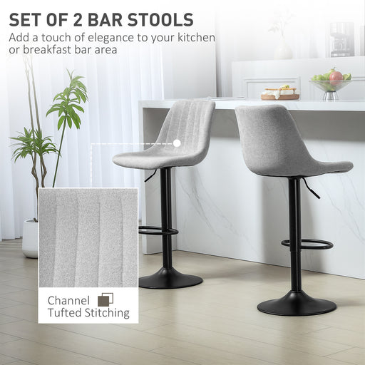 Bar Stools Set of 2 Adjustable Swivel Bar Chairs with Backrest Grey