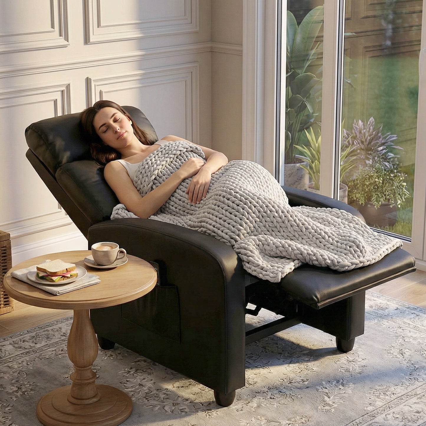 Recliner Sofa Chair PU Leather Massage Armcair w/ Remote Control, Black