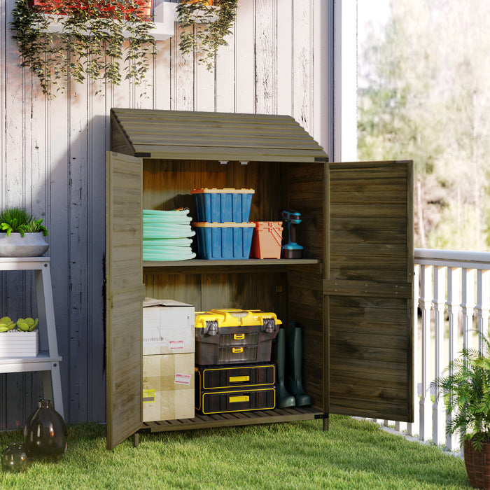 Wooden Garden Storage Shed w/Double Doors and Shelves, Green