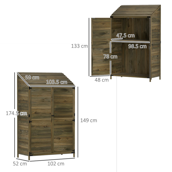 Wooden Garden Storage Shed w/Double Doors and Shelves, Green