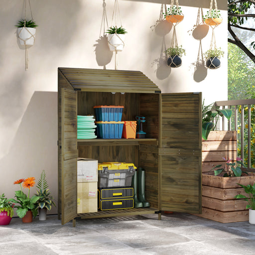 Wooden Garden Storage Shed w/Double Doors and Shelves, Green