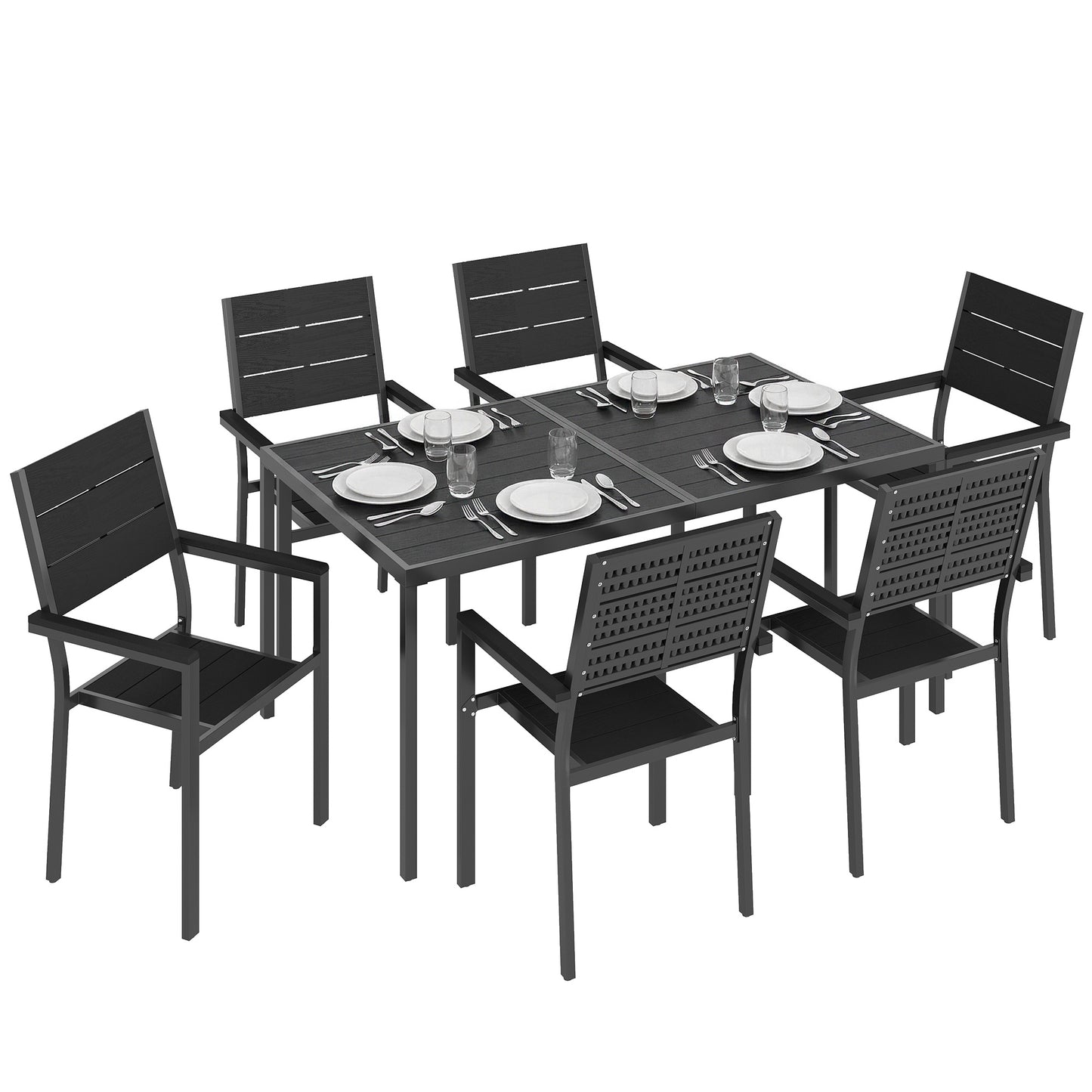 7 Pieces Outdoor Dining Set, Garden Table and Chairs Set, Black