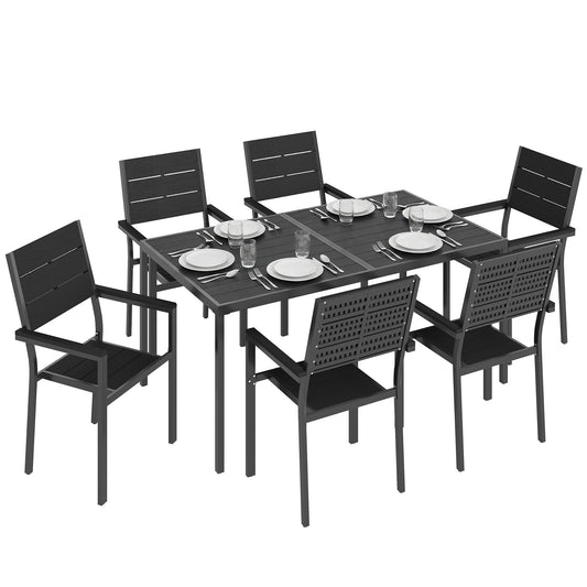 7 Pieces Outdoor Dining Set, Garden Table and Chairs Set, Black