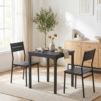 3 Pieces Modern Dining Table Set, Kitchen Table and Chairs for 2, Space Saving Design, Breakfast Nook Table Set with Steel Legs for Kitchen, Small Space, Black Wood Effect
