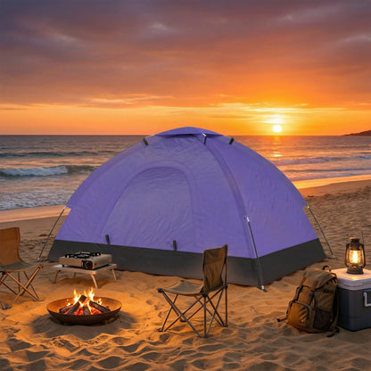 2 Person Camping Tent, Dome Tent with Storage Pocket, Light Purple