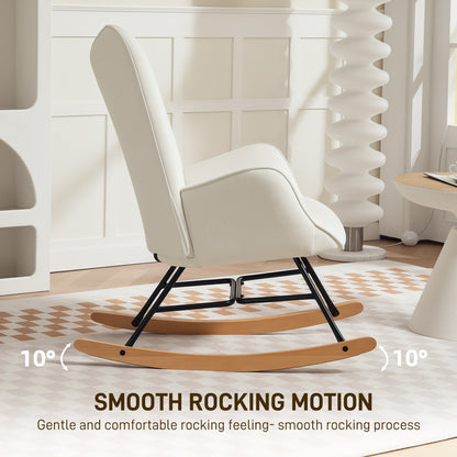 Upholstered Velvet Rocking Chair with Solid Wood Legs, Cream