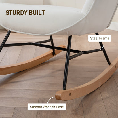 Upholstered Velvet Rocking Chair with Solid Wood Legs, Cream