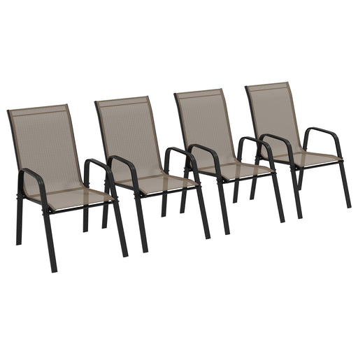4 Pieces Garden Chairs, Stackable Outdoor Dining Chair, Grey