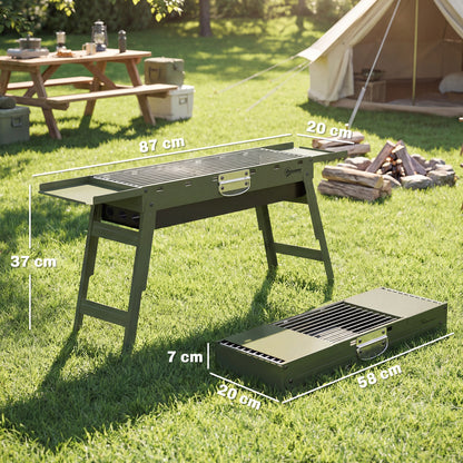 BBQ Grill, Charcoal Barbecue with 2 Side Shelves and Handle, Green