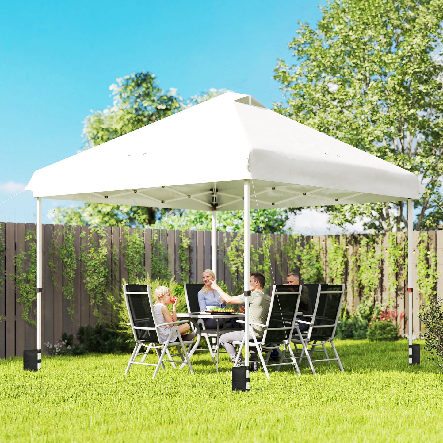 3x3 m Pop Up Gazebo w/ Wheels, One-Touch Party Tent, White