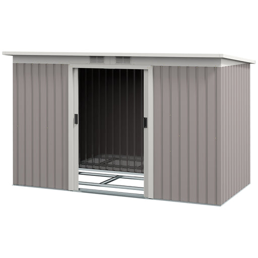 Corrugated Garden Metal Storage Shed Outdoor Equipment Tool Box with Kit Ventilation Doors 9x 4FT Grey