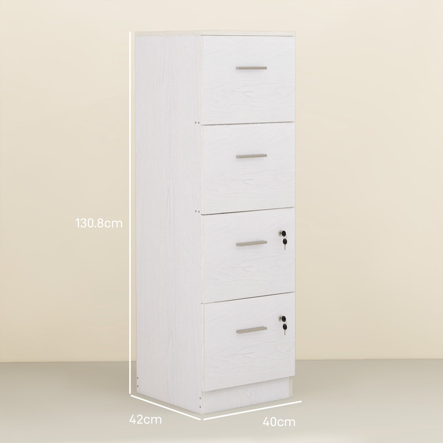 4 Drawer File Cabinet Locking Filing Cabinet for A4, Ash Wood-Effect