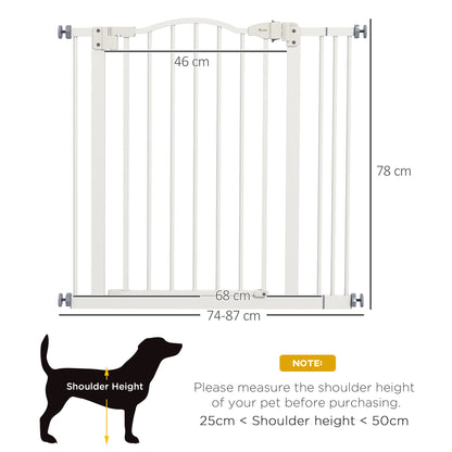 Metal 74-87cm Adjustable Pet Gate Safety Barrier w/ Auto-Close Door White