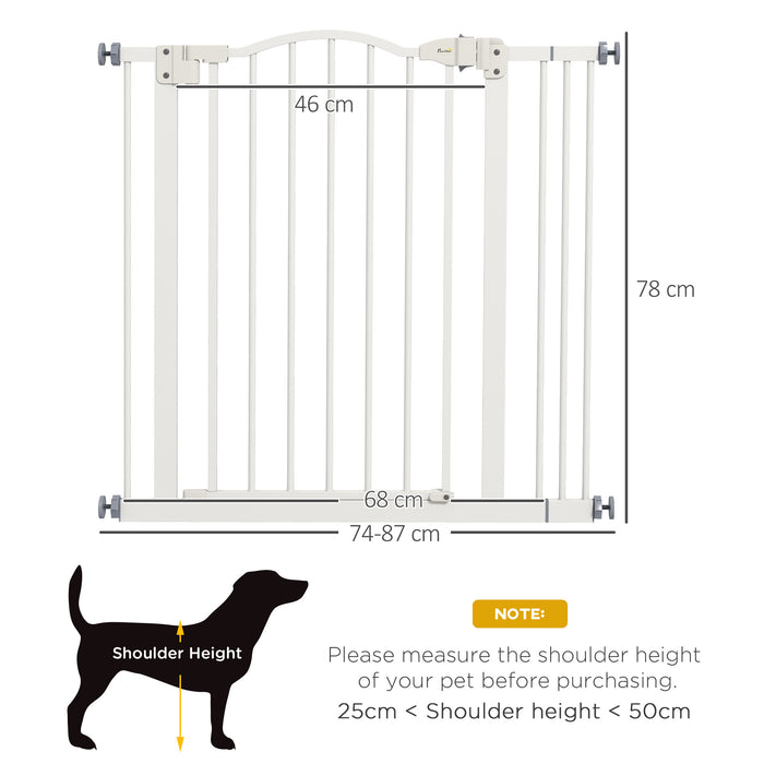 Metal 74-87cm Adjustable Pet Gate Safety Barrier w/ Auto-Close Door White