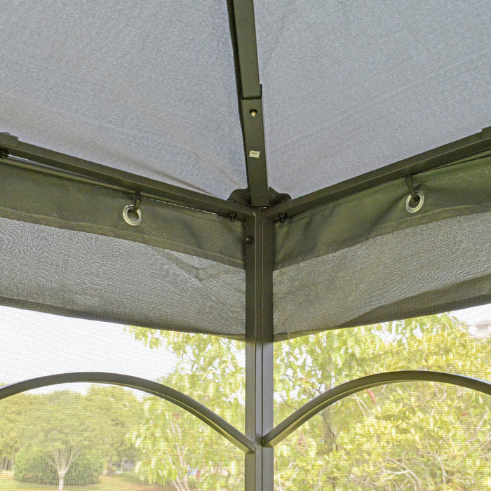 3(M)x3(M) Garden Gazebo Double Top Outdoor Canopy Patio Event Party Wedding Tent Backyard Sun Shade with Mesh Curtain - Grey