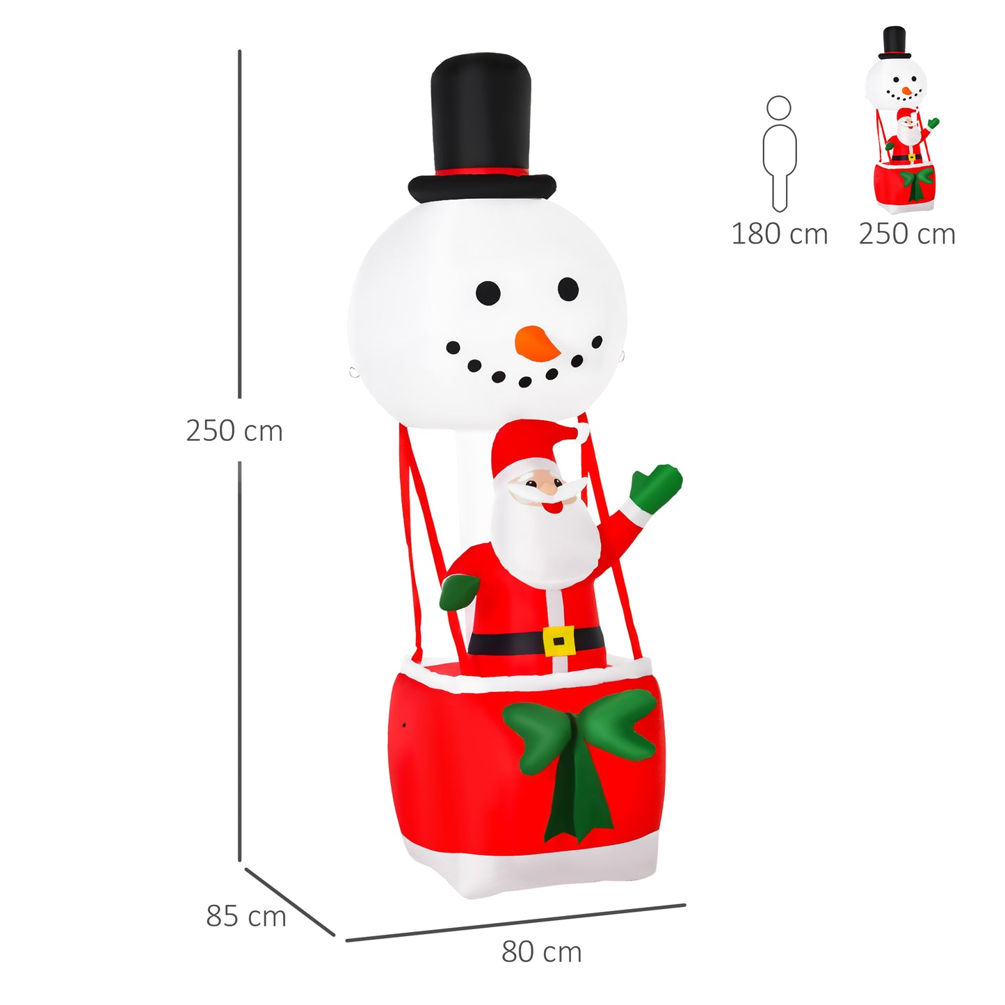 8ft Christmas Inflatable Santa Claus on Snowman Hot Air Balloon w/ Light